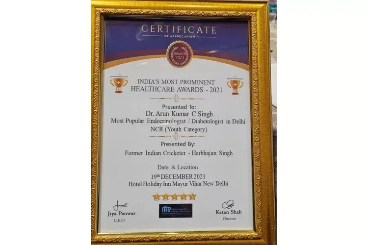 Awarded for Most Popular Endocrinologist/Diabetologist in Delhi NCR